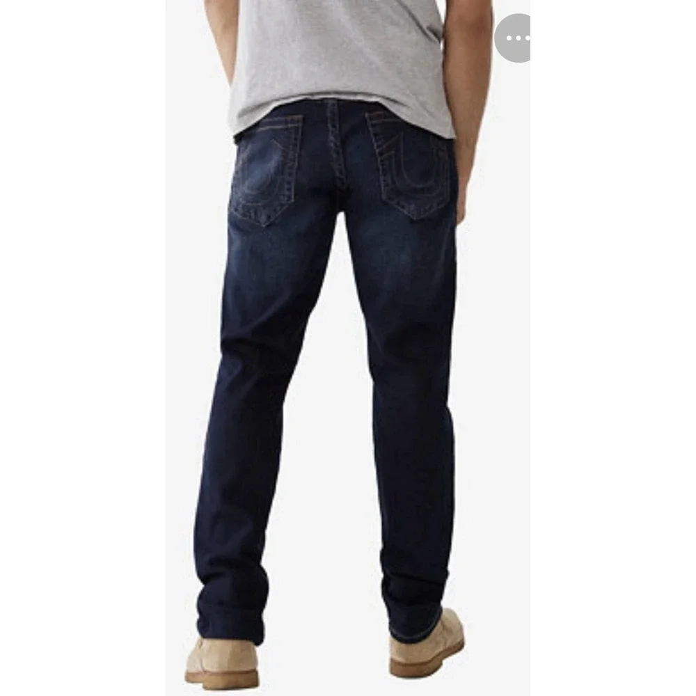 TRUE RELIGION GENO Relaxed Slim Jeans Men's 36Wx34L Dark Wash Hyper Stretch